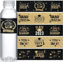100 Pieces Graduation Water Bottle Labels Class Of 2023 Water Bottle Label Sticker Wrapper Waterproof Graduation Bottle Label For College High School Graduation Party Ornament Favor(Black, Gold) -Peugeot Shop 6118oT3yY5L. AC