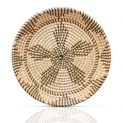 Basket Wall Decor Boho - Round Rattan Serving Tray - Decorative Seagrass Tray - Hanging Wall Basket Decor - Dining Table Decor - Woven Tray (35cm/13.7in)