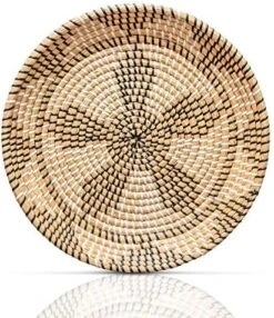 Basket Wall Decor Boho - Round Rattan Serving Tray - Decorative Seagrass Tray - Hanging Wall Basket Decor - Dining Table Decor - Woven Tray (35cm/13.7in) -Peugeot Shop 611ZqQAX52L. AC