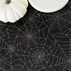 Halloween Twinkle Spider Web Metallic Fabric Table Cloth, Easy Care Tablecloth For Dinners & Parties (Black, 60" X 120" Rectangular) -Peugeot Shop 612xyaHvRQL