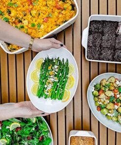 Ora Ceramic Large Serving Bowls- Set Of 2 Oval Platters For Entertaining. Modern Kitchen Dishes For Dinner, Fruit, Salad, Turkey, Etc. Oven, Dishwasher Safe, 55 / 35 Oz, 13.5" / 11.8" - Vanilla White -Peugeot Shop 613OhZD8Q4L