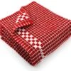 Classic Dark Kitchen Dish Towels With Hanging Loop - Heavy Duty Absorbent Dish Clothes - European Made 100% Cotton Tea Towels - Set Of 4, Red