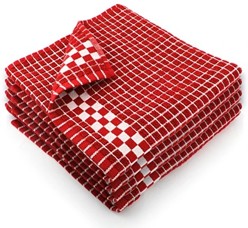 Classic Dark Kitchen Dish Towels With Hanging Loop - Heavy Duty Absorbent Dish Clothes - European Made 100% Cotton Tea Towels - Set Of 4, Red 1 Classic Dark Kitchen Dish Towels With Hanging Loop - Heavy Duty Absorbent Dish Clothes - European Made 100% Cotton Tea Towels - Set Of 4, Red