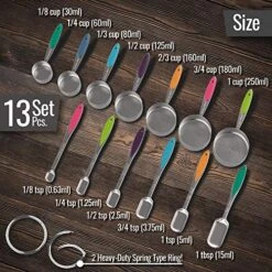 13-Piece Measuring Cups And Spoons Set - Stainless Steel Measuring Cups And Oval-Shaped Measuring Spoon - New Spring-Type Ring With No Sharp Edges - Non-Slip Silicone Grip Handles - Heavy-Duty -Peugeot Shop 614ki2obI4L