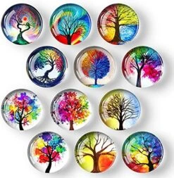 12Pcs Glass Strong Magnetic Refrigerator Magnet Fridge Sticker - Round Life Tree Glass Fridge Decoration, Office Whiteboard Magnet, Cabinet Magnet, Dishwasher Magnet, Cabinet Cute Locker Magnet… -Peugeot Shop 614oui8WiZS. AC