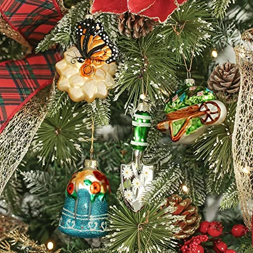 Christmas Glass Ornaments, Hand Crafted Butterfly, Trowel, Wheelbarrow, Watering Can Tools Ornaments Set For Christmas Tree, Traditional Xmas Decorations Gifts, 4pcs 2 Christmas Glass Ornaments, Hand Crafted Butterfly, Trowel, Wheelbarrow, Watering Can Tools Ornaments Set For Christmas Tree, Traditional Xmas Decorations Gifts, 4pcs - Image 2