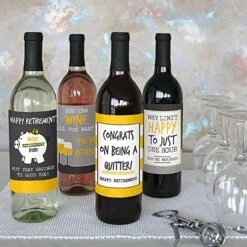 Retirement Party - Gifts For Women And Men - Wine Bottle Label Stickers - Set Of 4 -Peugeot Shop 6172vRJKmEL