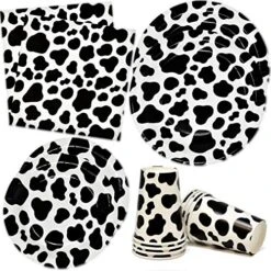 Cow Print Farm Animal Barn Party Supplies Set Includes 24 9" Paper Plates 24 7" Plate 24 9 Oz Cups 50 Lunch Napkin For Birthday Baby Shower Barnyard Cowboy Cowgirl Farmhouse Theme Disposable Tableware