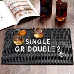 Black Bar Mat For Home Bar Man Cave Decorations - 17.5'' X 11.8'' Heavy Duty Rubber Bar Service Spill Mat, Drip Mat For Countertop - Great Gift For Dad Son Husband Father’s Day