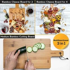 ® Bamboo Cheese Board And Knife Set 12x8 Inch - Wood Cheese Cutting Board, Serving Tray Platter, Charcuterie Board Set, Magnetic Cheese Knives -Peugeot Shop 618SMujO2DL