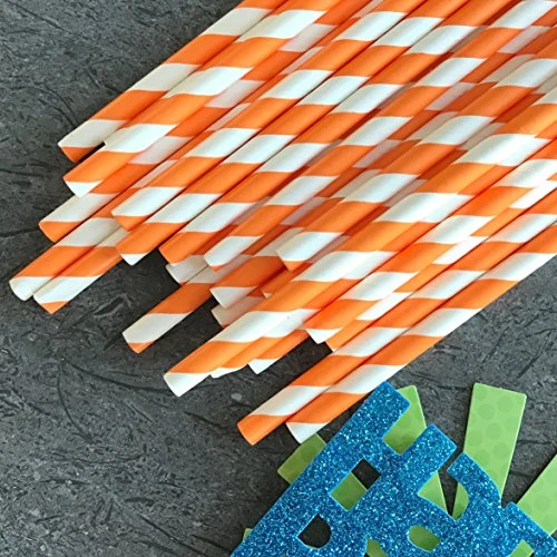 Stripe Paper Straws - Party Supply - Orange White - 7.75 Inches - Pack Of 100 - Outside The Box Papers Brand 2 Stripe Paper Straws - Party Supply - Orange White - 7.75 Inches - Pack Of 100 - Outside The Box Papers Brand - Image 2