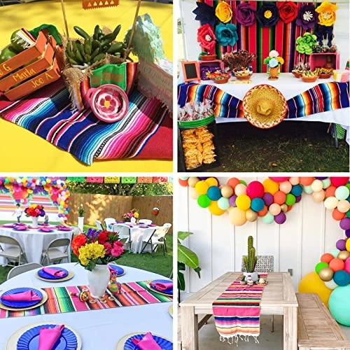 Olicolor 12 Pack Mexican Table Runners 13.5 X 100 Inch 4 Colors Serape Table Runner For Fiesta Mexican Theme Party Wedding Decorations (Pink Purple Red Blue) 3 Olicolor 12 Pack Mexican Table Runners 13.5 X 100 Inch 4 Colors Serape Table Runner For Fiesta Mexican Theme Party Wedding Decorations (Pink Purple Red Blue) - Image 3