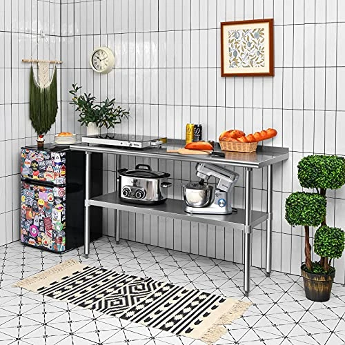 60x24 Inches Stainless Steel Table With Backsplash, Metal Commercial Kitchen Table For Prep & Work With Adjustable Undershelf, Heavy-Duty Prep Table 4 60x24 Inches Stainless Steel Table With Backsplash, Metal Commercial Kitchen Table For Prep & Work With Adjustable Undershelf, Heavy-Duty Prep Table - Image 4