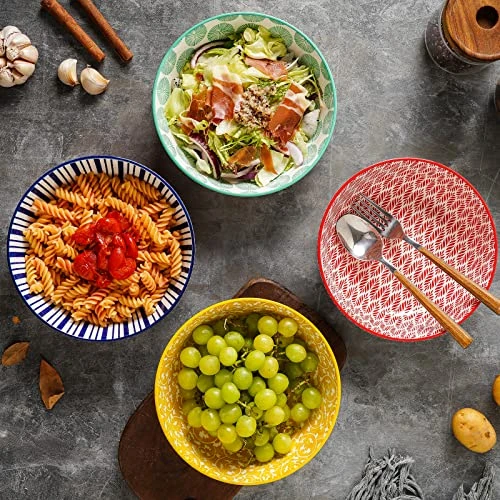 Ceramic 50 Ounce Pasta Bowls Set Of 4, 8.6 Inch Large Salad Bowls, Wide And Shallow Porcelain Soup Bowls, Stackable Serving Bowls, Microwave Dishwasher Safe, Christmas Gift, Assorted Colors 4 Ceramic 50 Ounce Pasta Bowls Set Of 4, 8.6 Inch Large Salad Bowls, Wide And Shallow Porcelain Soup Bowls, Stackable Serving Bowls, Microwave Dishwasher Safe, Christmas Gift, Assorted Colors - Image 4