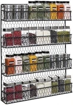 MyGift 4-Tier Black Chicken Wire Spice Rack Wall Mount Organizer, Pantry Seasoning Jars And Condiment Storage Shelves -Peugeot Shop 61GCKJDQDaL. AC