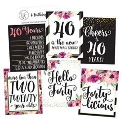 6 40th Birthday Wine Bottle Labels Or Stickers Present, 1981 Bday Milestone Gifts For Her Women, Cheers To 40 Years, Funny Fortylicious Pink Black Gold Party Decorations For Friend, Wife, Girl, Mom