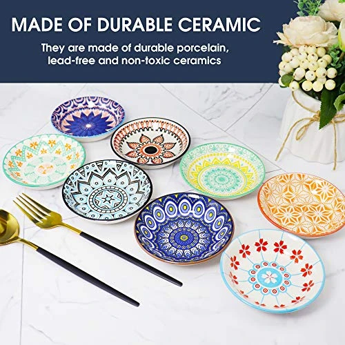 3 Oz Round Soy Sauce Dipping Bowls Set Of 8, Porcelain Side Dishes/Plates For Snack Sushi Ketchup Condiments Appetizer Dessert, 4 Inch Small Pinch Bowls For Kitchen Prep, Assorted Patterns 4 3 Oz Round Soy Sauce Dipping Bowls Set Of 8, Porcelain Side Dishes/Plates For Snack Sushi Ketchup Condiments Appetizer Dessert, 4 Inch Small Pinch Bowls For Kitchen Prep, Assorted Patterns - Image 4