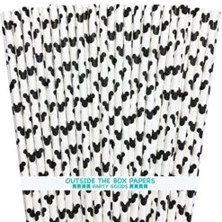 Mickey Mouse Inspired Paper Straws - Black White - 100 Pack - Outside The Box Papers Brand