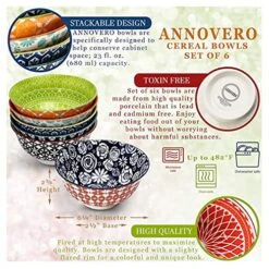 Cereal Bowls - Set Of 6 Dinnerware For Ice Cream, Fruit, Ramen, Cereal, Soup, Colorful Stoneware Dishes For Kitchen, Microwave And Oven Safe, 6.25 Inch Diameter