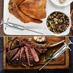 Marinade Injector Syringe And Brushes Set, Meat Injector Syringe With 3 Professional Marinade Injector Needles, Creates Tender Meat & Poultry Flavors, For BBQ Grill Smoker & Turkey & Brisket -Peugeot Shop 61KF06XI8vL