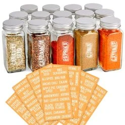 Talented Kitchen 134 Kitchen Spice Jar Labels Preprinted, Minimalist Bold All Caps White Letters And Numbers For Spice Rack, Kitchen Cabinet And Pantry Organization