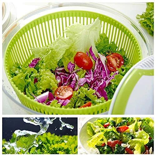 GUANGMING - Salad Spinner Dryer, Easily Spin To Wash And Dry Vegetables Roller Handle 5 Litres Large Lettuce Dryer Fast Dry Action, Non Slip Base,Green 2 GUANGMING - Salad Spinner Dryer, Easily Spin To Wash And Dry Vegetables Roller Handle 5 Litres Large Lettuce Dryer Fast Dry Action, Non Slip Base,Green - Image 2
