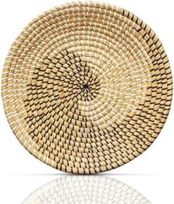 Basket Wall Decor Boho - Round Rattan Serving Tray - Decorative Seagrass Tray - Hanging Wall Basket Decor - Dining Table Decor - Woven Tray (35cm/13.7in) -Peugeot Shop 61MYYwP4BhL. AC