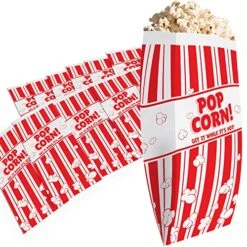 Popcorn Bags Coated For Leak/Tear Resistance. Single Serving 1oz Paper Sleeves In Nostalgic Red/White Design. Great Movie Theme Party Supplies Or For Old Fashioned Carnivals & Fundraisers! (500)