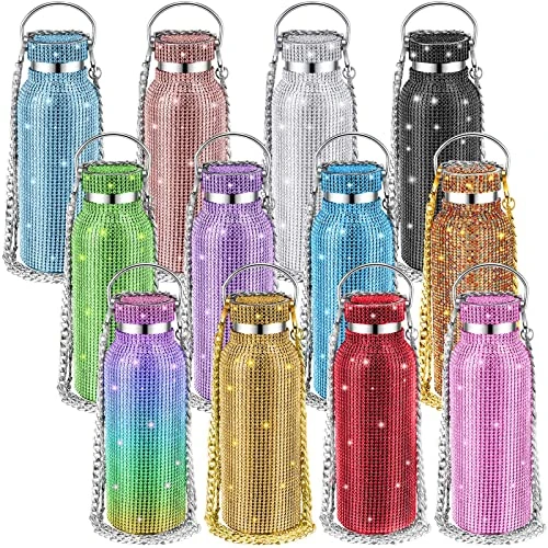 12 PCS Diamond Water Bottle Bulk Stainless Steel Insulated Water Bottle With Chain Bling Rhinestone Refillable Thermal Bottle Glitter Diamond Cup For Women Girls Gifts, 12 Colors (17 Oz) 1 12 PCS Diamond Water Bottle Bulk Stainless Steel Insulated Water Bottle With Chain Bling Rhinestone Refillable Thermal Bottle Glitter Diamond Cup For Women Girls Gifts, 12 Colors (17 Oz)
