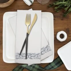 Elinnee Disposable Hand Towels For Bathroom, 200 Linen-Feel Decorative Paper Guest Towels, Soft And Absorbent Paper Napkin For Kitchen, Wedding, Party, Dinner, Or Event, White And Silver -Peugeot Shop 61QoATj9M8L