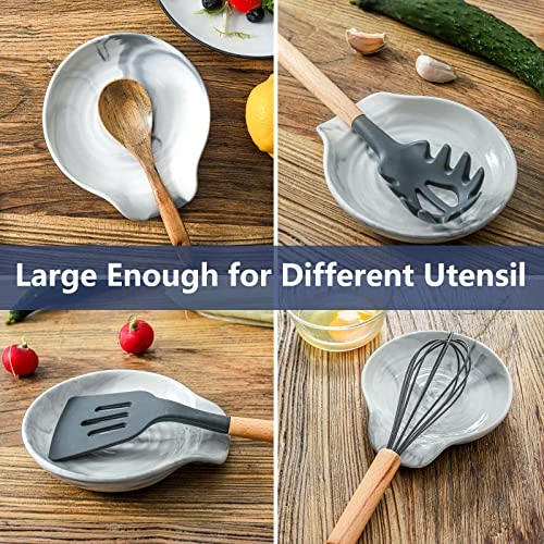 Large Spoon Rest For Stove Top : Spoon Holder For Kitchen Counter - Coffee Spoon Rest Ceramic - White Marble Utensil Rest For Ladle, Tongs - Cooking Spatula Holder For Countertop (5.7 Inch) 2 Large Spoon Rest For Stove Top : Spoon Holder For Kitchen Counter - Coffee Spoon Rest Ceramic - White Marble Utensil Rest For Ladle, Tongs - Cooking Spatula Holder For Countertop (5.7 Inch) - Image 2