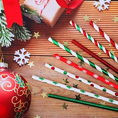 200 Pieces Christmas Foil Paper Straws Red Green White Stripe And Dots Christmas Tree Snowflake Biodegradable Drinking Straws For Christmas Party Supplies, 8 Style 4 200 Pieces Christmas Foil Paper Straws Red Green White Stripe And Dots Christmas Tree Snowflake Biodegradable Drinking Straws For Christmas Party Supplies, 8 Style - Image 4