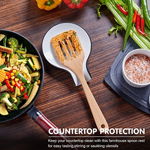 Farmhouse Spoon Rest For Stove Top & Kitchen Counter - ALELION Ceramic Extra Large Spoon Holder For Spatula Ladles And Tongs - Black And White Farmhouse Kitchen Decor And Accessories For Countertop 3 Farmhouse Spoon Rest For Stove Top & Kitchen Counter - ALELION Ceramic Extra Large Spoon Holder For Spatula Ladles And Tongs - Black And White Farmhouse Kitchen Decor And Accessories For Countertop - Image 3