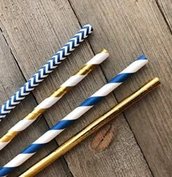 Navy Blue And Gold Foil Paper Straws - Stripe Chevron Solid - 100 Pack -Peugeot Shop 61SfIklYZYL