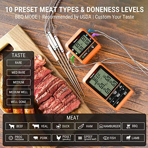 TP829 Wireless Meat Thermometer For Grilling And Smoking, 1000FT Grill Thermometer For Outside Grill With 4 Meat Probes, BBQ Thermometer For Smoker Oven Cooking Beef Turkey 5 TP829 Wireless Meat Thermometer For Grilling And Smoking, 1000FT Grill Thermometer For Outside Grill With 4 Meat Probes, BBQ Thermometer For Smoker Oven Cooking Beef Turkey - Image 5