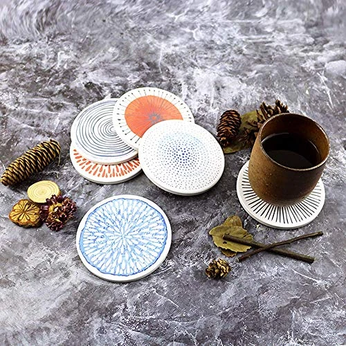 Set Of 6 Coasters For Drinks Absorbing Round Ceramic Stone Coaster With Cork Base,Tabletop Protection Mat For Mugs And Cups,Office,Kitchen (Colorful Series) 2 Set Of 6 Coasters For Drinks Absorbing Round Ceramic Stone Coaster With Cork Base,Tabletop Protection Mat For Mugs And Cups,Office,Kitchen (Colorful Series) - Image 2