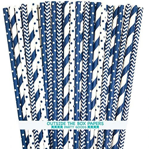 Straws - Navy Blue And White - Stripe Chevron Polka Dot - 7.75 Inches - 100 Pack - Outside The Box Papers Brand 1 Straws - Navy Blue And White - Stripe Chevron Polka Dot - 7.75 Inches - 100 Pack - Outside The Box Papers Brand