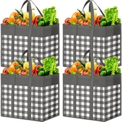 WOWBOX Reusable Grocery Bags,4-Pack, Foldable Reusable Shopping Tote Bags Bulk With Reinforced Handles,Large Storage Bags With Water Resistant Coating For Groceries,Multipurpose,Black-White 21 WOWBOX Reusable Grocery Bags,4-Pack, Foldable Reusable Shopping Tote Bags Bulk With Reinforced Handles,Large Storage Bags With Water Resistant Coating For Groceries,Multipurpose,Black-White -Peugeot Shop 61U054e74iL. AC