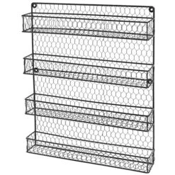 MyGift 4-Tier Black Chicken Wire Spice Rack Wall Mount Organizer, Pantry Seasoning Jars And Condiment Storage Shelves -Peugeot Shop 61VnnN70uXL