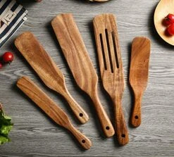 Wooden Cooking Utensils, NAYAHOSE 5 Pcs Natural Teak Kitchen Utensil Set Heat Resistant Non Stick Wood Cookware With Hanging Hole, Slotted Spurtle Spatula Sets For Stirring, Mixing, Serving -Peugeot Shop 61WWBKcJoeL
