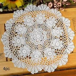 Lace Doilies Crochet Cloth Table Placemat Handmade Round Coasters Rosary Doily, 100% Cotton Pack Of 4, 15 Inch (40cm X 40cm) (White) -Peugeot Shop 61WaNFTmkrL. AC