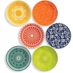Salad Plates - Dish Set Of 6 Cute Colorful Porcelain Stoneware Dinnerware, Great For Dessert, Appetizers, Small Dinner, Serving Dishes For Entertaining, Microwave Safe, 8.5 Inch Diameter