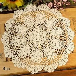 Lace Doilies Crochet Cloth Table Placemat Handmade Round Coasters Rosary Doily, 100% Cotton Pack Of 4, 15 Inch (40cm X 40cm) (White) -Peugeot Shop 61XYrRWrqvL. AC