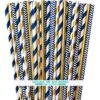 Navy Blue And Gold Foil Paper Straws - Stripe Chevron Solid - 100 Pack