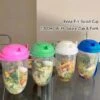 Keep Fit Salad Meal Shaker Cup,Fresh Salad Cup To Go,Portable Fruit And Vegetable Salad Cups Container With Fork & Salad Dressing Holder (Pink + Green)