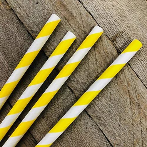 Striped Paper Straws - Yellow White - 7.75 Inches - Pack Of 50 - Outside The Box Papers Brand 4 Striped Paper Straws - Yellow White - 7.75 Inches - Pack Of 50 - Outside The Box Papers Brand - Image 4