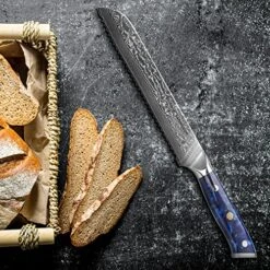 8” Bread Knife Serrated Blade- Damascus Steel & Resin Handle - Xuan Series(Sapphire Blue) -Peugeot Shop 61aT4pFq8sL
