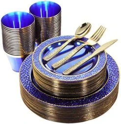 150PCS Clear Blue Plastic Plates & Gold Plastic Silverware - Disposable Gold Plastic Plates Include 50 Plates, 25Cups, 25Forks, 25Knives, 25Spoons For Party & Wedding & Graduation 14 150PCS Clear Blue Plastic Plates & Gold Plastic Silverware - Disposable Gold Plastic Plates Include 50 Plates, 25Cups, 25Forks, 25Knives, 25Spoons For Party & Wedding & Graduation -Peugeot Shop 61aw6OvgML. AC