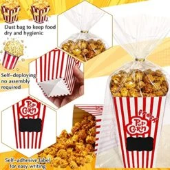 50 Set 28 Oz Popcorn Boxes With Clear Treat Bag Twist Ties Sticker Greaseproof Popcorn Bags Popcorn Buckets Red And White Colored Stripes Popcorn Containers For Carnival Party Movie Theater Decor -Peugeot Shop 61bVk1c4BmL