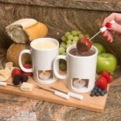 Evelots Mini Fondue Pot Set/Personal Fondue Mugs-Chocolate/Cheese/14-Piece Fondue Maker Gift Set/2 Ceramic Mugs/Forks/Candles -Peugeot Shop 61boyjaggOL